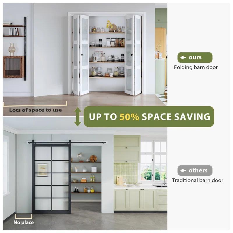 Frosted Glass And Solid Manufactured Wood Bi-Fold Door With Installation Hardware Kit