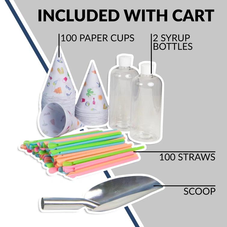 Nostalgia Nostalgia 54-Inch Tall Snow Cone Cart, Makes 72 Icy Treats, Includes Metal Scoop, 2 Syrup Bottles, 100 Paper Cups/Spoons, Storage Compartment, Wheels For Easy Mobility