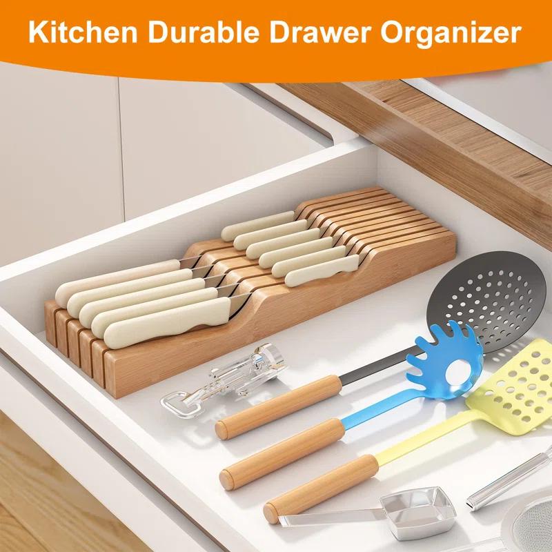 APPENIN WINTER PARK CORP In-Drawer Knife Block Organizer - Bamboo Wood Drawer Knife Organizer-Protecting Knife Organizer Block Holds Up To 11 Knives（Not Included)