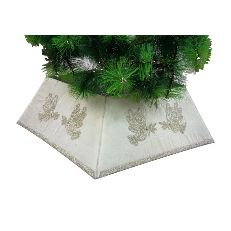 Arcadia Home Hand Beaded Adjustable Christmas Tree Collar - Doves on White Silk