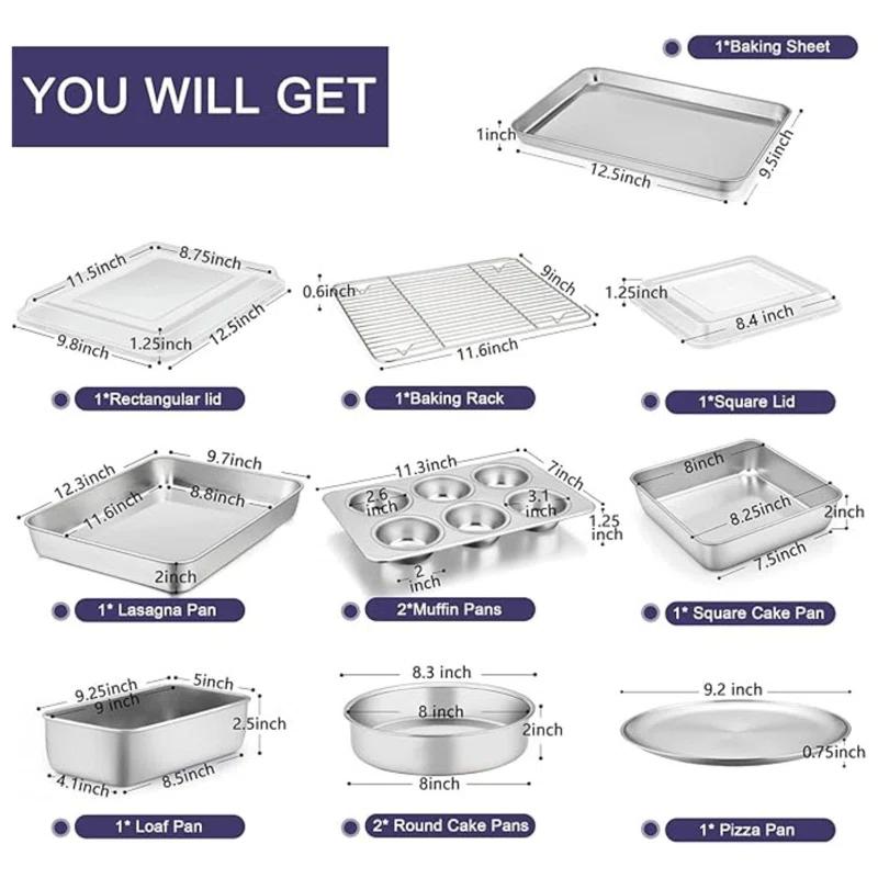 BOPWAY 12-Piece Stainless Steel Baking Pan Set