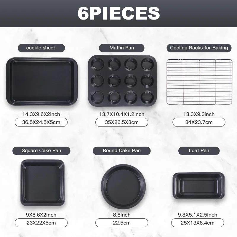 COAHAHA 6-Piece Premium Carbon Steel Baking Set - Versatile For Cakes, Muffins, And More