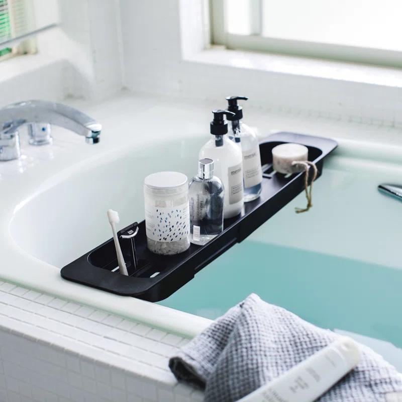 Yamazaki Home Tower Yamazaki Home Expandable Bathtub Caddy - Bathroom Tray Table Holder, 1.77" Height