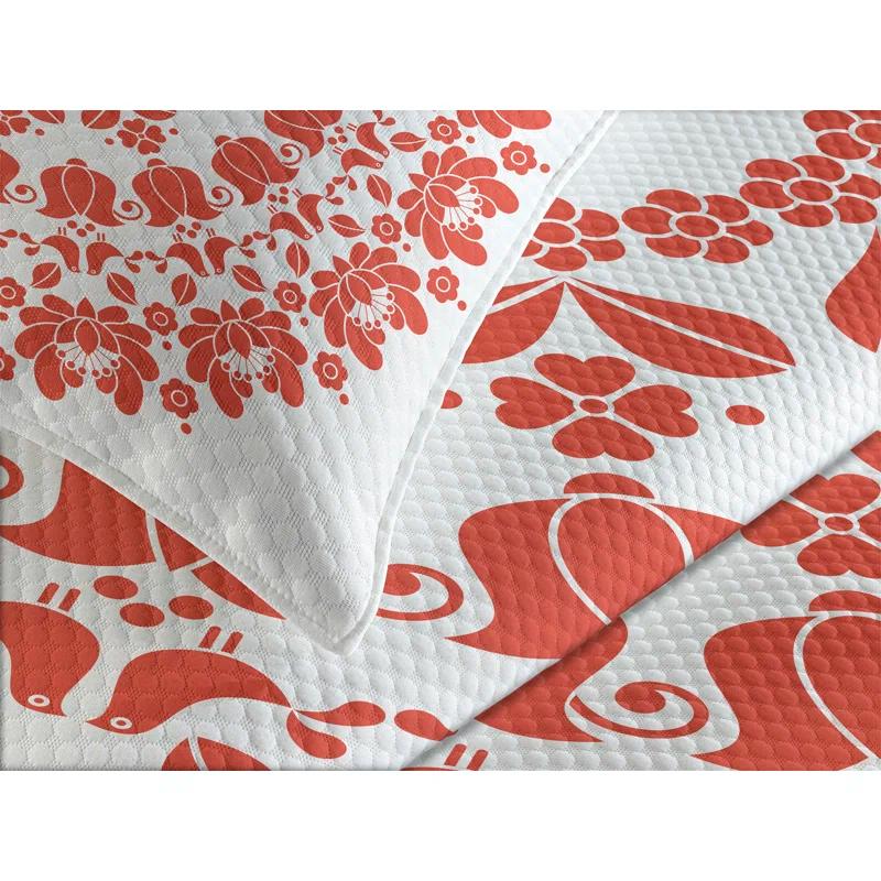Ambesonne Ambesonne Mandala Bedspread Set Hungarian Round Folk Art White and Vermilion