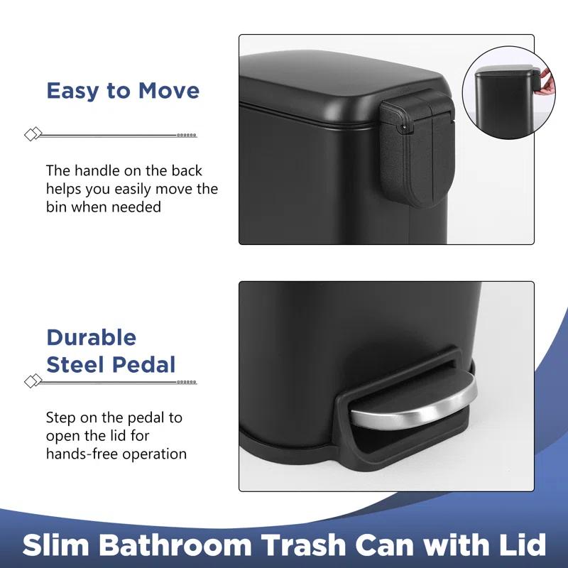 FDW Bathroom Trash Can With A Lid 1.3 Gallon  (5 L) Small Trash Bin Step Pedal Garbage Can With Removable Bucket Slim For Small Spaces For Bathroom,Bedroom,Kitchen,Office