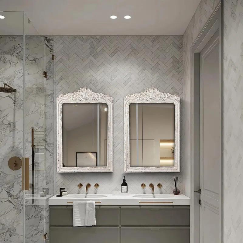 Ophelia & Co. Vintage Ornate Wood Framed Mirror Decorative For Wall 24" x 36", Hanging Distressed White Rustic Wall Mirrors