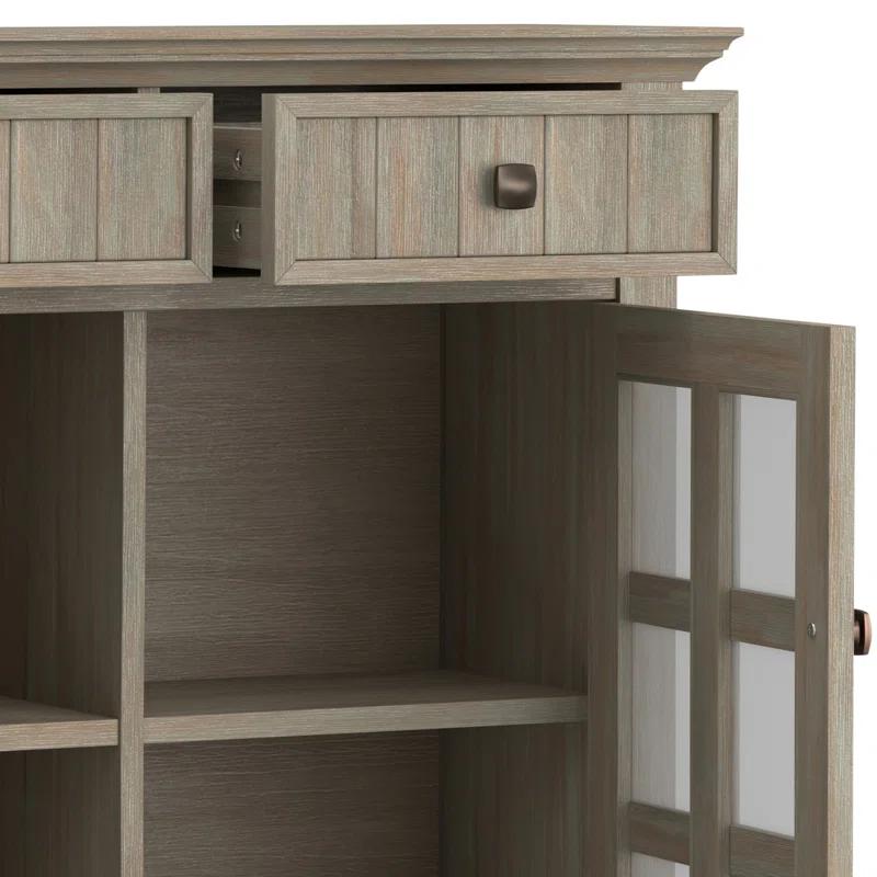 Simpli Home Acadian 36"W Solid Wood 2-Shelf Entryway Storage Cabinet with Glass Doors and 2 Drawers