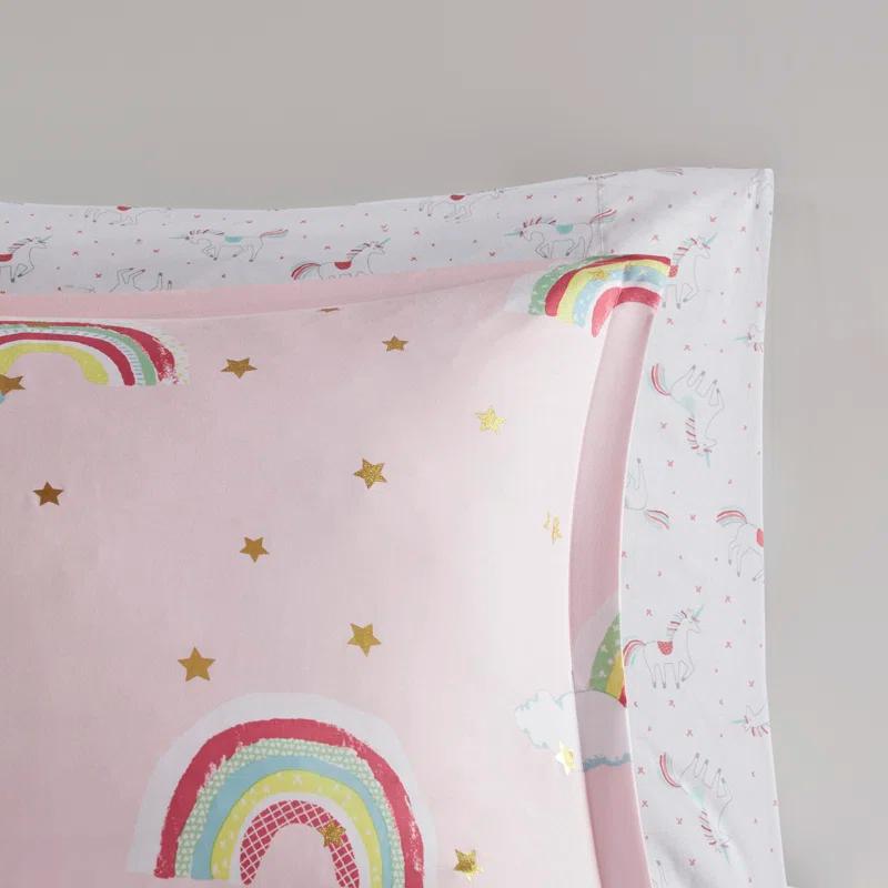Intelligent Design Kids Alicia Rainbow and Metallic Stars Comforter Set with Bed Sheets