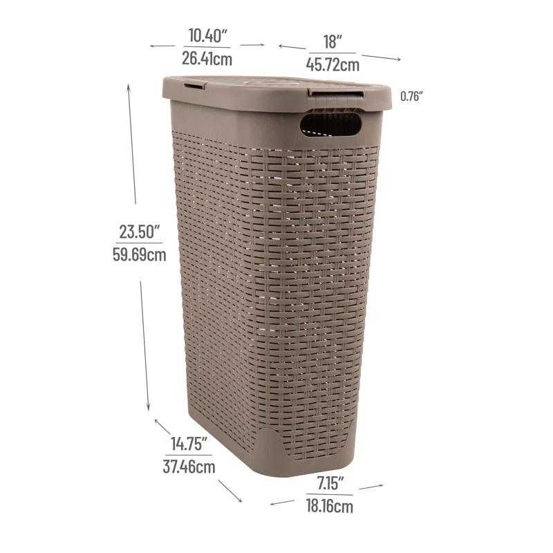 Mind Reader Mind Reader 40L Slim Laundry Hamper, Clothes Basket, Lid, Wicker Design, Plastic