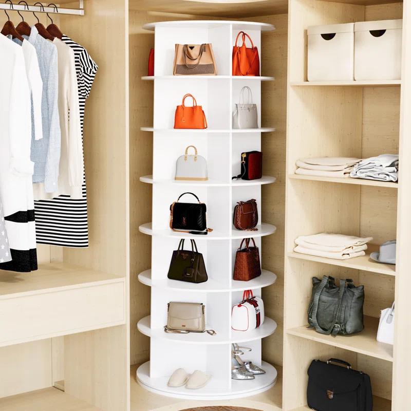 SpaceAid 7-Tier Rotating Shoe Rack Tower, 360° Spinning Shoe Display Carousel, Vertical Shoe and Handbag Organizer, Lazy Susan Closet Storage (White)