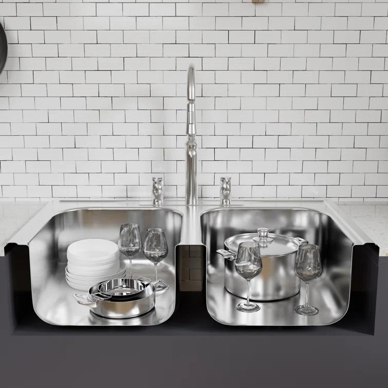 KDK HOME Stainless Steel 33" L x 22" W Drop In/Top Mount Kitchen Sink Double Bowl Stainless Steel Sink KH-3322T