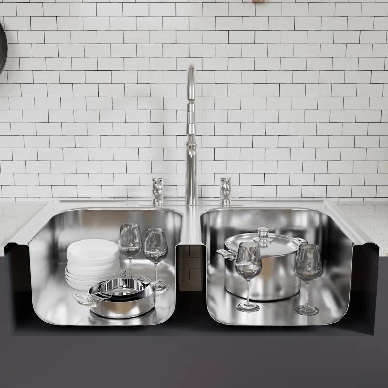 KDK HOME Stainless Steel 33" L x 22" W Drop In/Top Mount Kitchen Sink Double Bowl Stainless Steel Sink KH-3322T