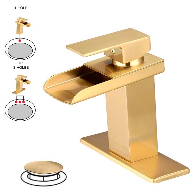 HGN HGN Waterfall Spout Bathroom Faucet with Pop-up Drain TPLT-001LSJ-DP-XS