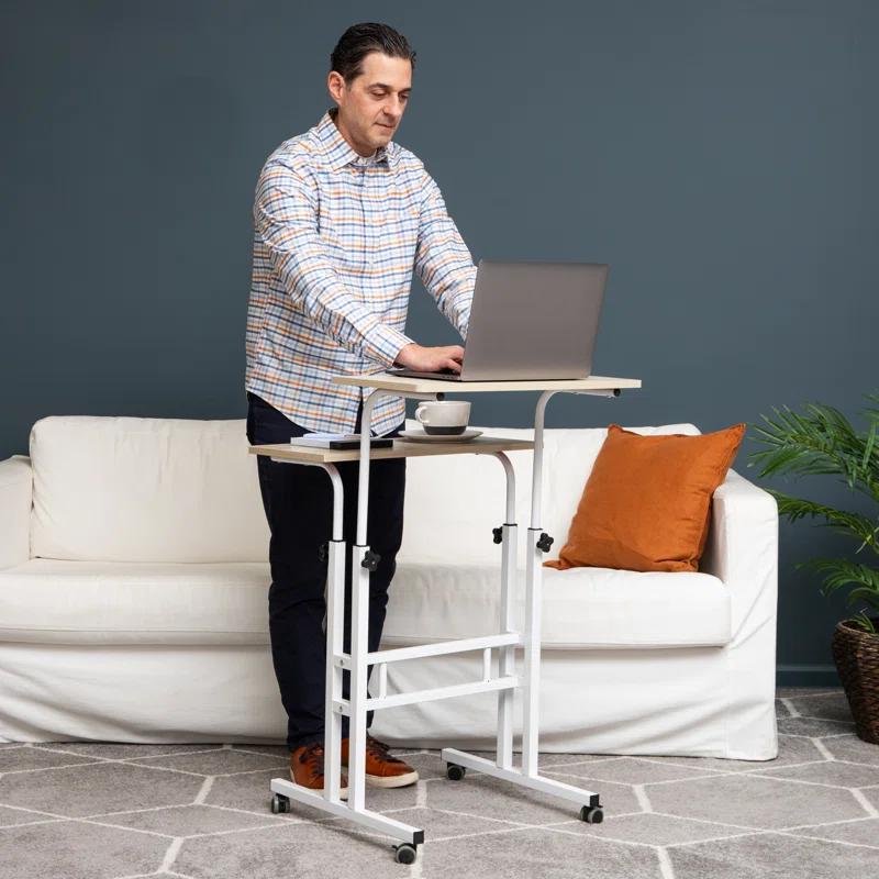 Mind Reader Mind Reader Standing Desk, Adjustable Height, Computer Desk, Laptop Desk, Portable, Rolling, 23.5"L x 19.5"W x 39"H, White