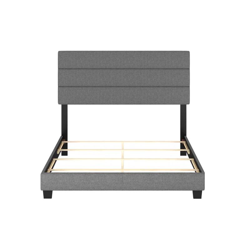 Boyd Sleep Ravenna Upholstered Linen Tri-Panel Channel Adjustable Height Headboard Platform Bed Frame