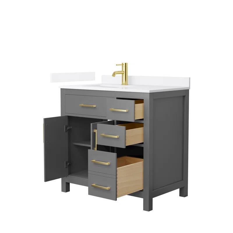 Wyndham Collection Beckett 36" Freestanding Single Bathroom Vanity with Quartz Top
