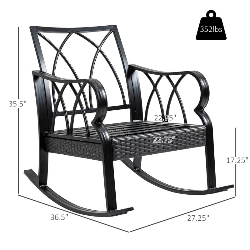 Mercer41 Outsunny Outdoor Wicker Rocking Chair with Padded Cushions, Aluminum Furniture Rattan Porch Rocker