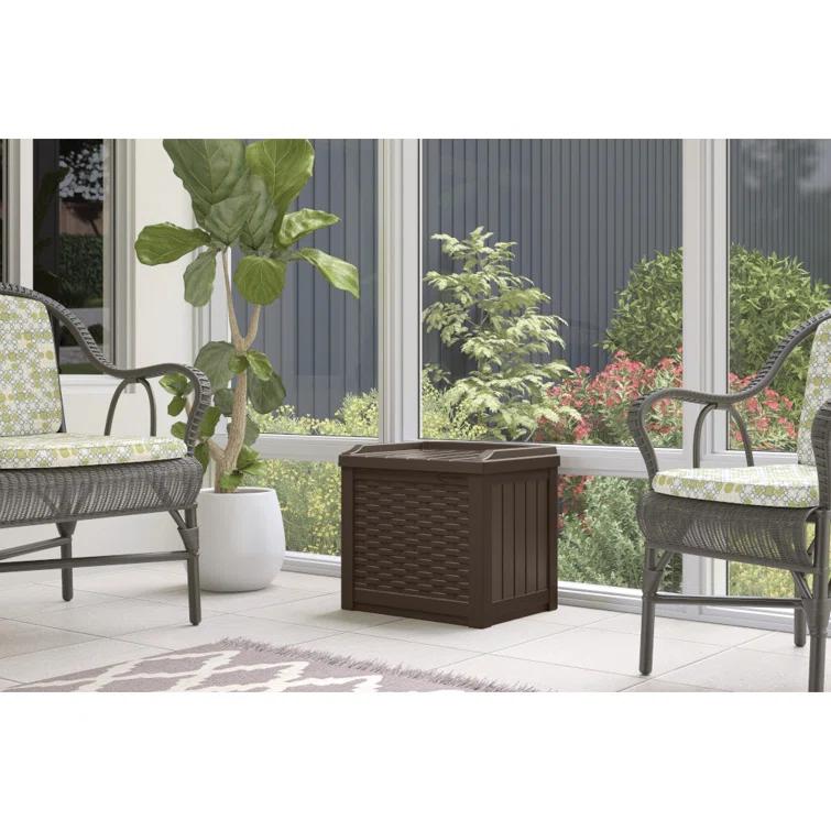 Suncast Suncast Wicker 22 Gallon Water Resistant Resin Deck Box with Storage Seat in Java