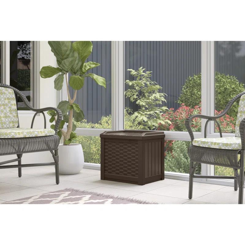 Suncast Suncast Wicker 22 Gallon Water Resistant Resin Deck Box with Storage Seat in Java