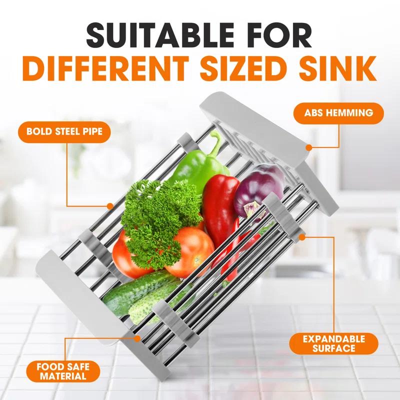 Cheer Collection Adjustable Stainless Steel Over The Sink Dish Rack