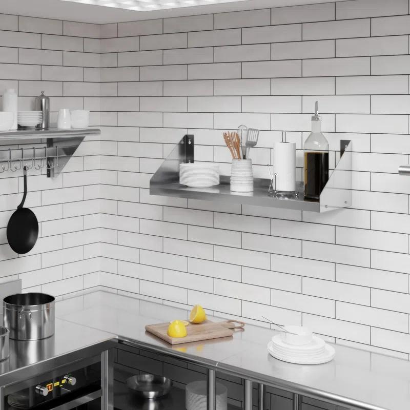 Amgood 12 in. x 36 in. Stainless Steel Wall Shelf with Side Guards