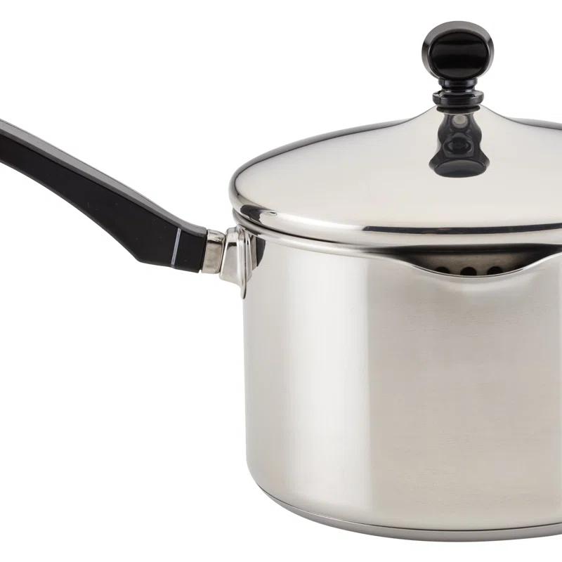 Farberware Classic Stainless Steel Straining Saucepan with Lid, 1-Quart