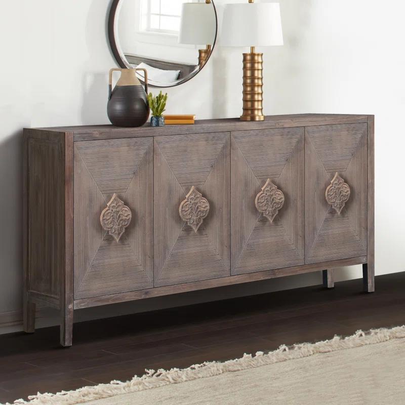 Bungalow Rose Antique Four Door Cabinet For Living Room