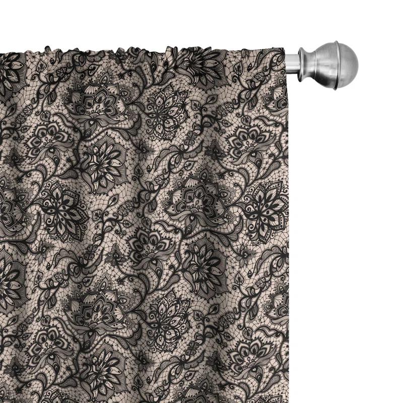 Ambesonne Ambesonne Gothic 2 Panel Curtain Set, Abstract Graphic Lace Pattern With Flowers Butterflies Old Fashioned Nature Inspired, Lightweight Window Treatment Living Room Bedroom Decor, 56" X 63", Tan Black (Set of 2)