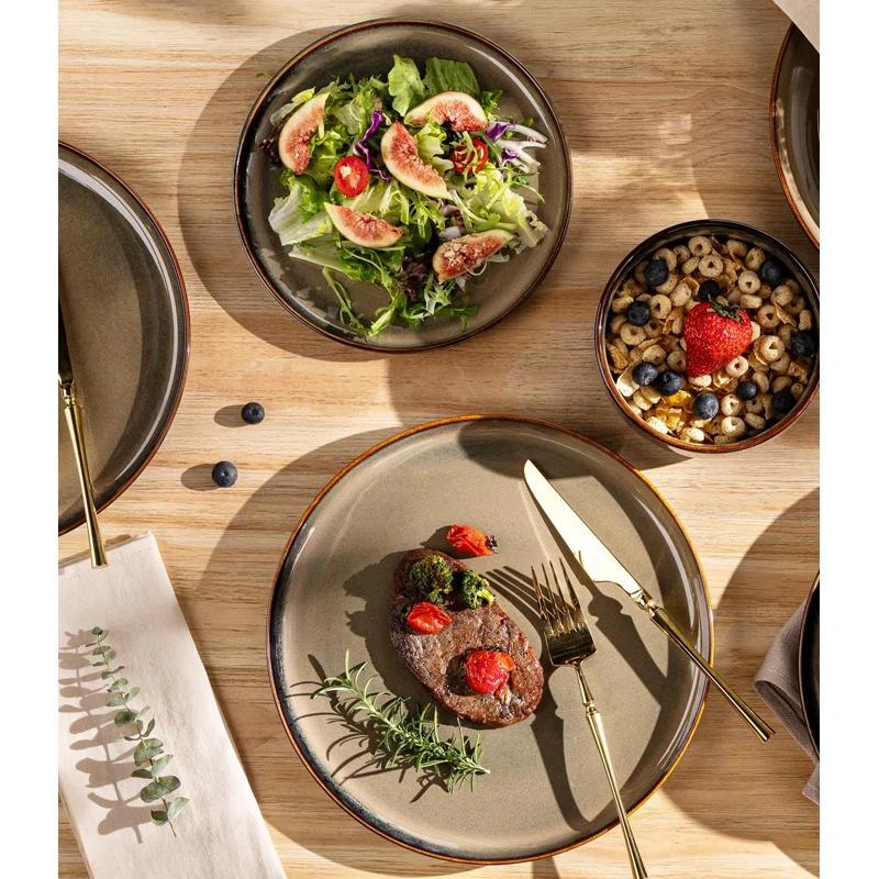 One Allium Way® 12-Piece Reactive Glaze Plate and Bowl Set, 4-Person Dinnerware Set, Scratch Resistant Dinnerware Set