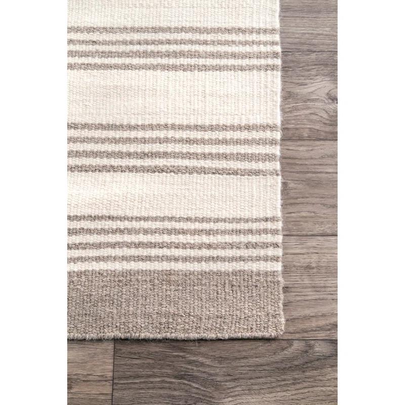 Highland Dunes Striped Cotton/Wool Beige Area Rug