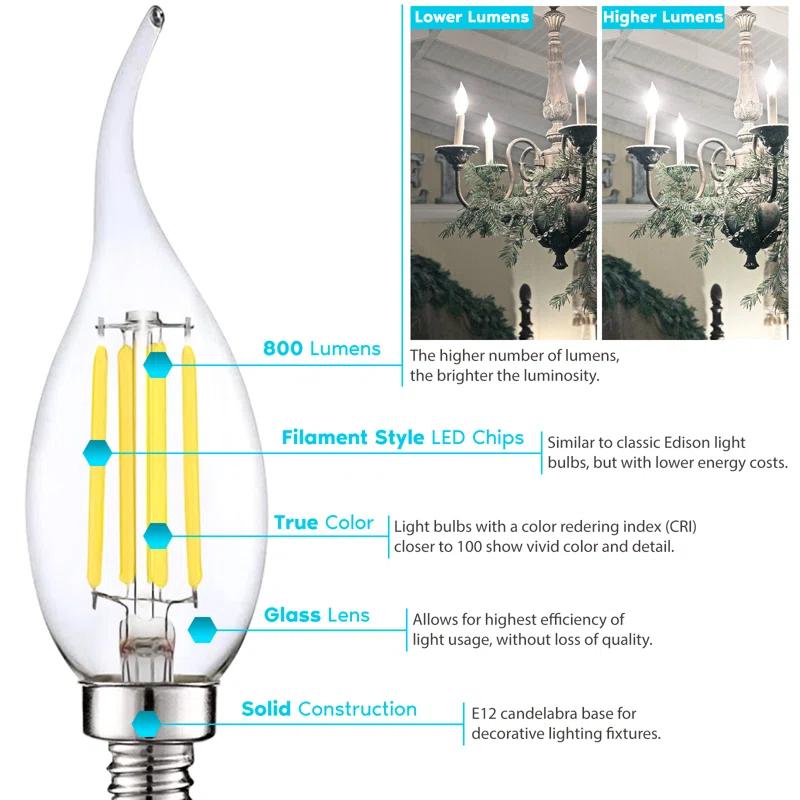 Luxrite LR21639-6PK 7 Watt (100 Watt Equivalent), CA11 LED, Dimmable, Natural White (3500K), E12/Candelabra Base