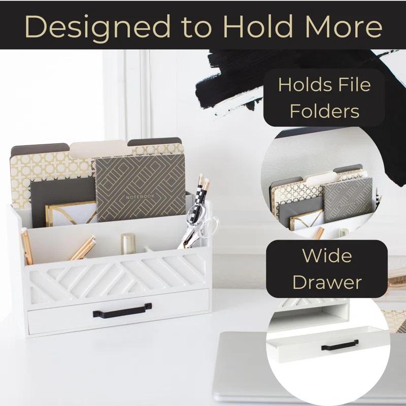 BEACHWATER POOL & SPA, LLC Mail Organizer Countertop Kitchen - Wood Desk Organizer Storage With Drawer - Mail Sorter Organizer Or Bill Organizer For Desk - Farmhouse Desk Organizer Accessories - Mail Basket For Counter