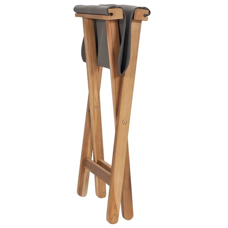 Folding Chairs Patio Stool for Camping Solid Wood Teak and Fabric (Set of 2)