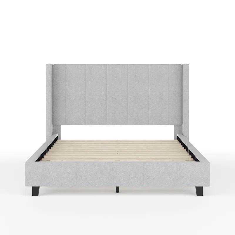 Martha Stewart Kay Upholstered Platform Bed With Channel Stitched Wingback Headboard