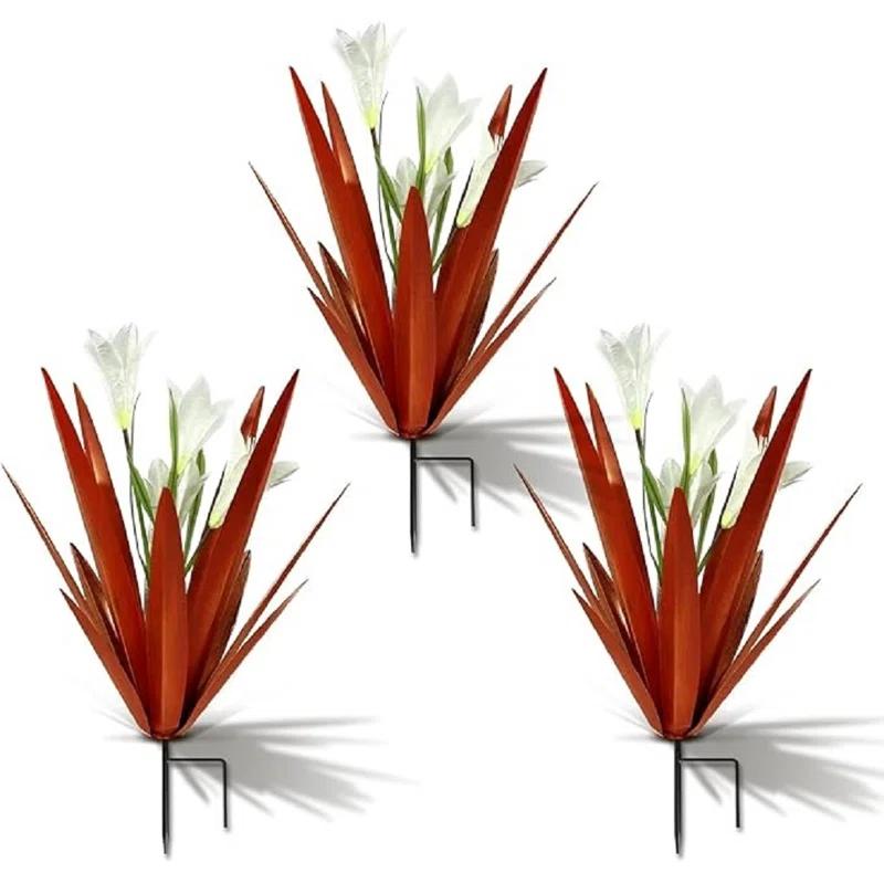 17 Stories Metal Agave Plant Outdoor Decoration Outdoor Garden Decoration Lily Mexican Yard Art Plant Garden Agave Lily Decorative Garden Gift (Set of 3)