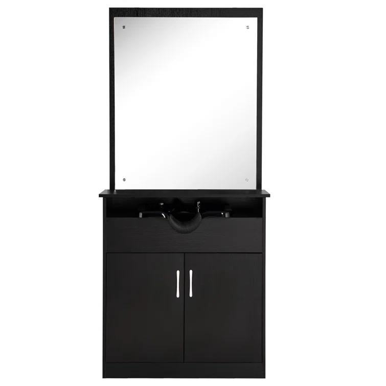 BarberPub Backwash Shampoo Bowl Chair Station with Mirror Salon Styling Cabinet