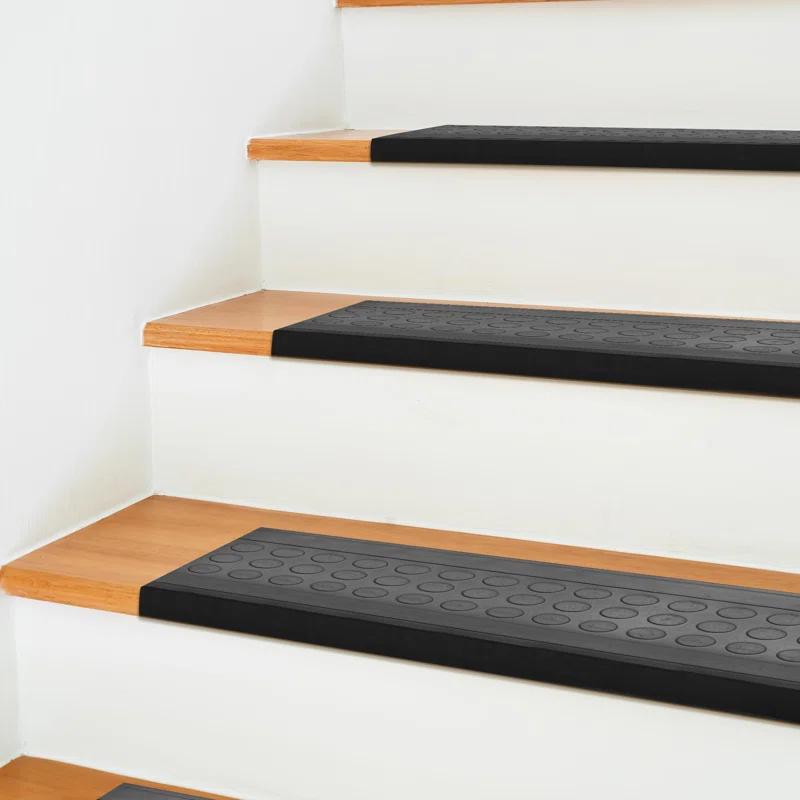 Ottomanson Waterproof, Low Profile Non-Slip Indoor/Outdoor Black Rubber Stair Treads, 10 in. x 25.5 in. & Reviews | Wayfair
