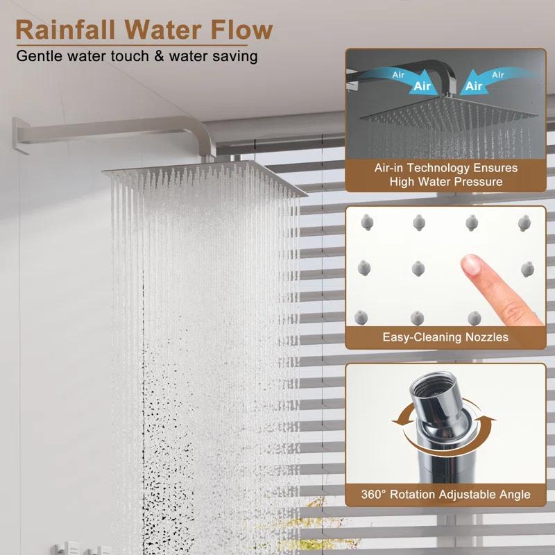 CASAINC CS6228-12CH Dual Shower Head Thermostatic Rainfall Shower System with Rough in-Valve and Shower Body Spray