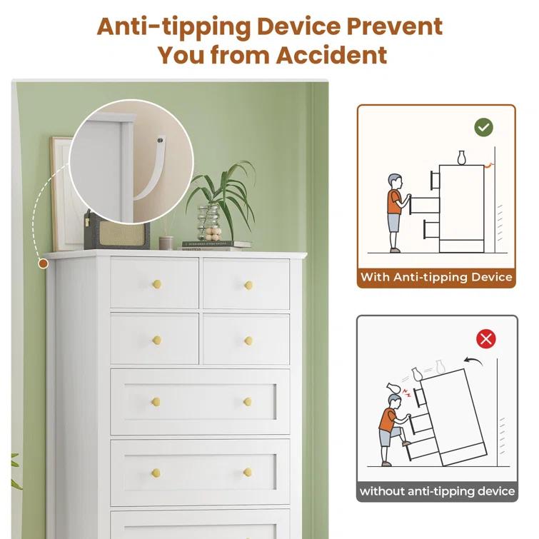 Winston Porter 8 Drawers Tall Dresser For Bedroom, Tall Dressers And Chest Of Drawers, Vertical Chest Of Drawers Dresser For Bedroom