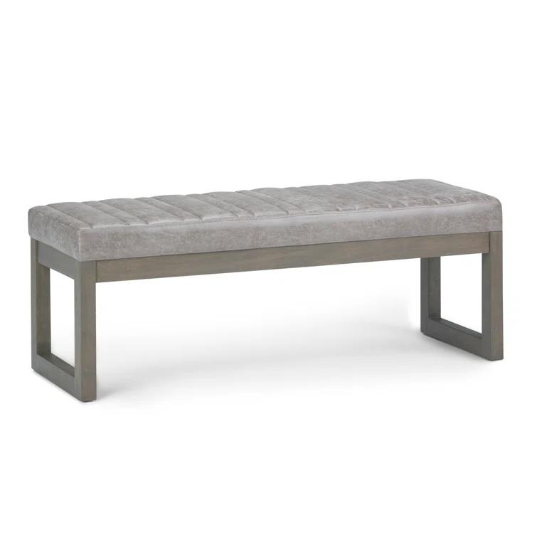 Simpli Home Casey 48"W Distressed Vegan Leather Ottoman Bench with Quilted Vertical Stitching