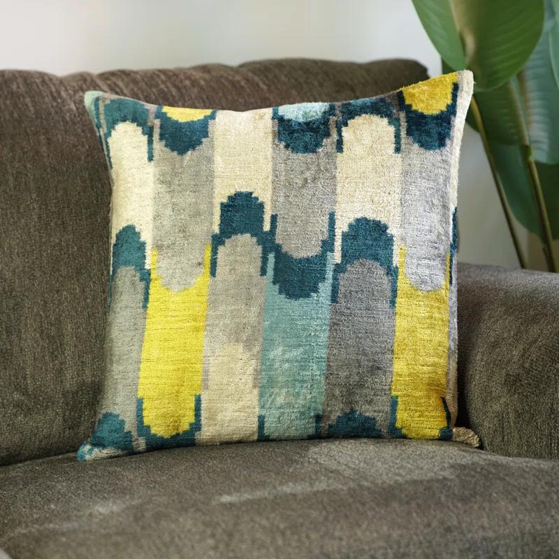 Canvello Handmade Grau Blue Yello Velvet Throw Pillows - 20x20