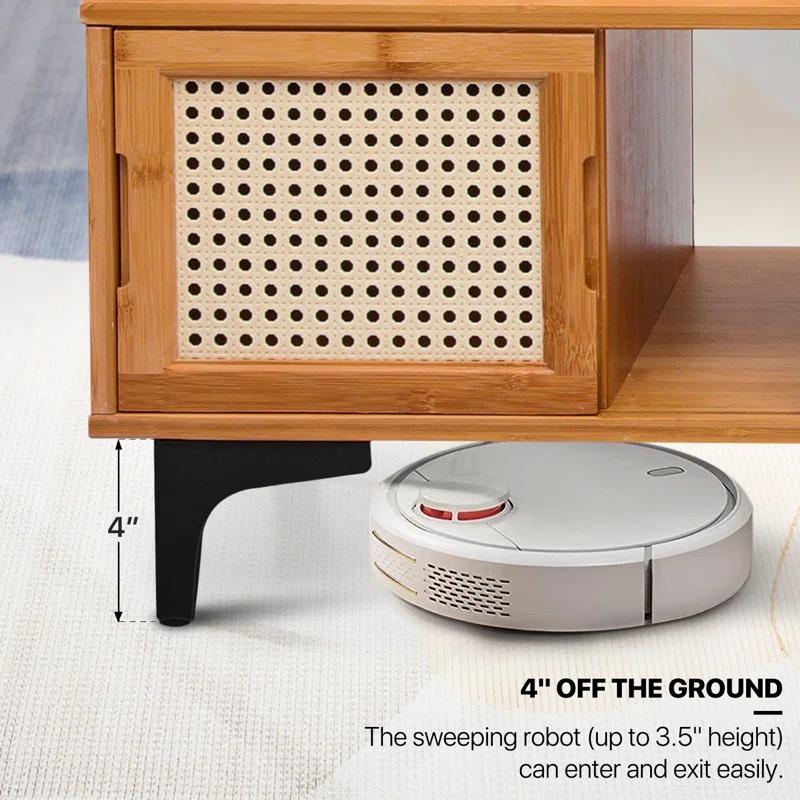 MoNiBloom Bamboo TV Stand with Storage Cabinet, 54" to 82.5" Extendable Length TV Console for Home Living Room