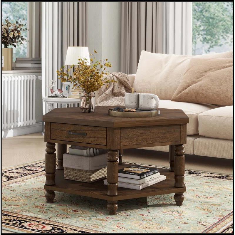 36" 2 Tier Retro Hexagon Coffee Table
