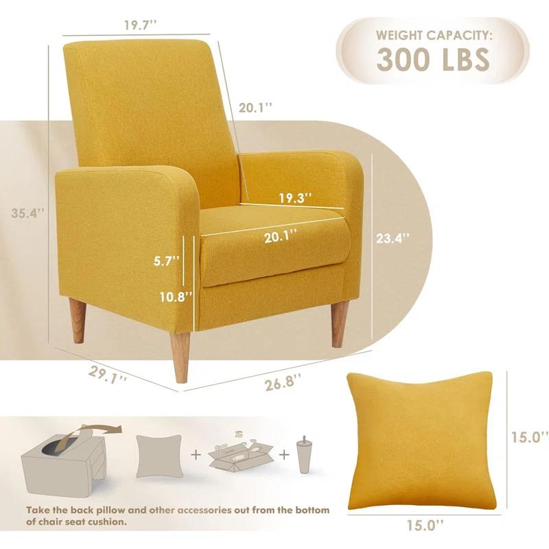 Hokku Designs Modern Upholstered Accent Chair Armchair with Pillow, Fabric Reading Living Room Side Chair,Single Sofa with Lounge Seat and Wood Legs,
