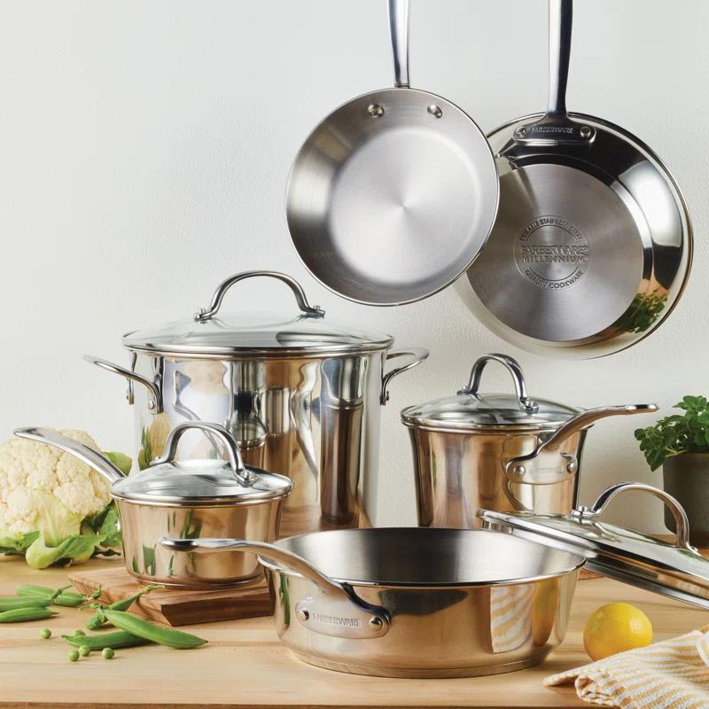 Farberware Farberware Millennium Stainless Steel Cookware Pots and Pans Set, 10 Piece, Silver