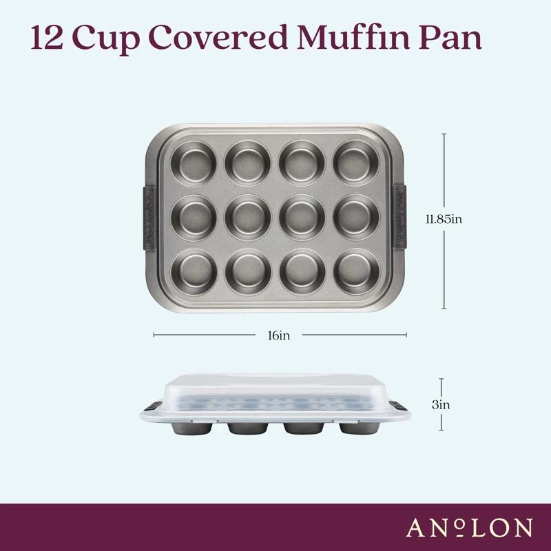 Anolon Anolon Advanced Bakeware Nonstick Muffin Pan with Lid, 12-Cup, Graphite