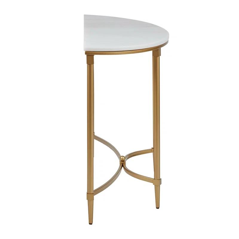 Bordeaux Marble Top Half-Moon Gold Metal Console Table