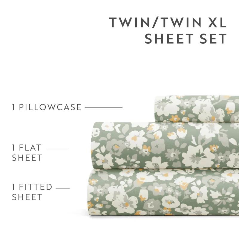IEnjoy Home 4 Piece Sheet Set Patterned Microfiber Ultra Soft Bedding in Floral Dream