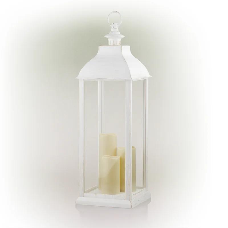 28'' White Outdoor Lantern with LED Candles