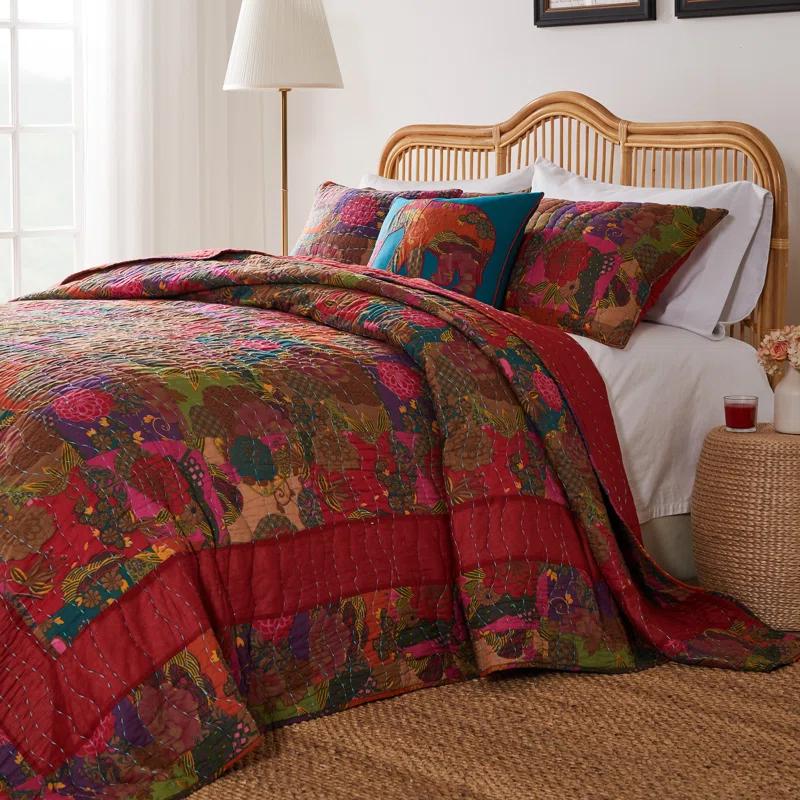Greenland Home Fashions Jewel Boho Patchwork Print Quilt Set